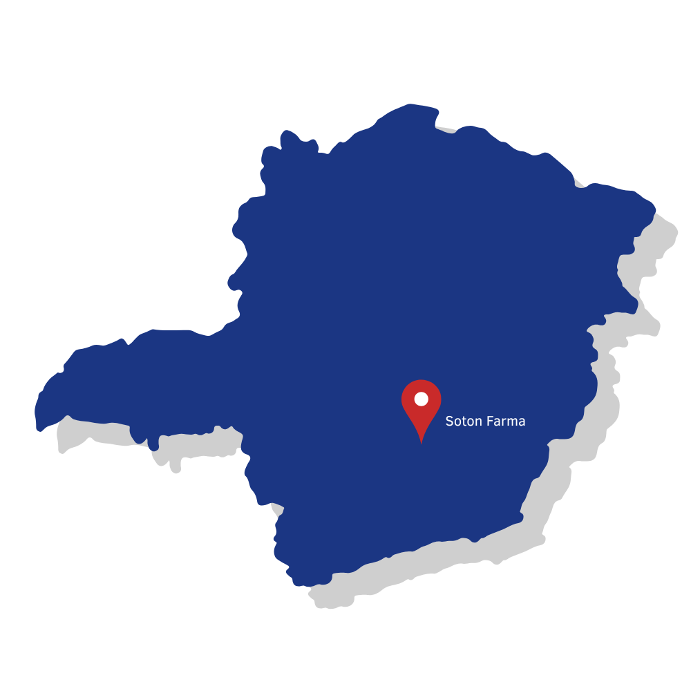 Mapa de Minas Gerais com a sede da Soton Farma em Ibirité
